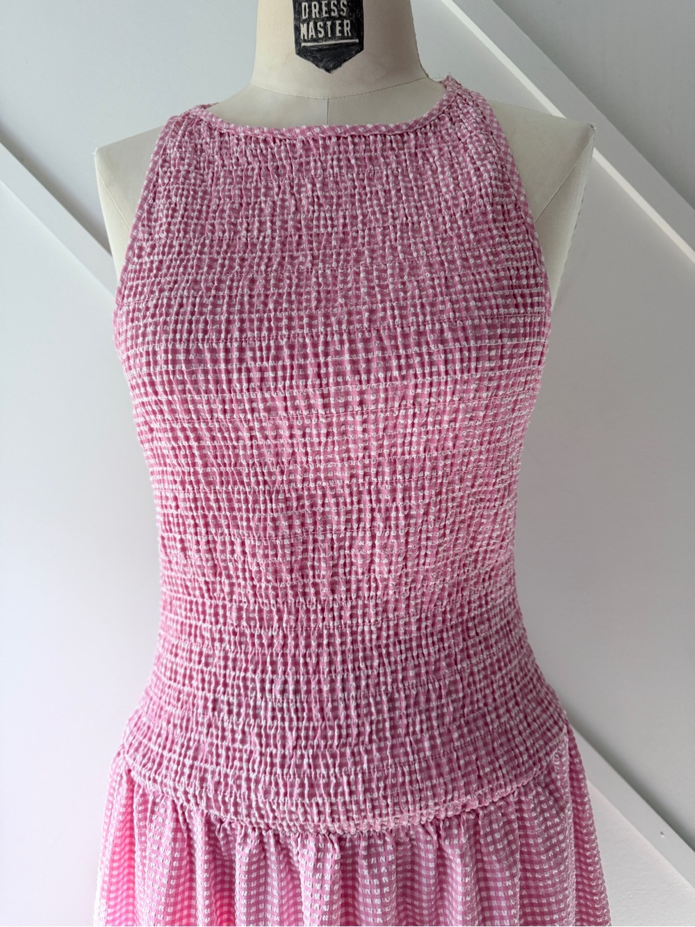 Zara Gingham Smocked Midi Dress Pink White Sz S | Cottagecore Balletcore - Picture 5 of 15